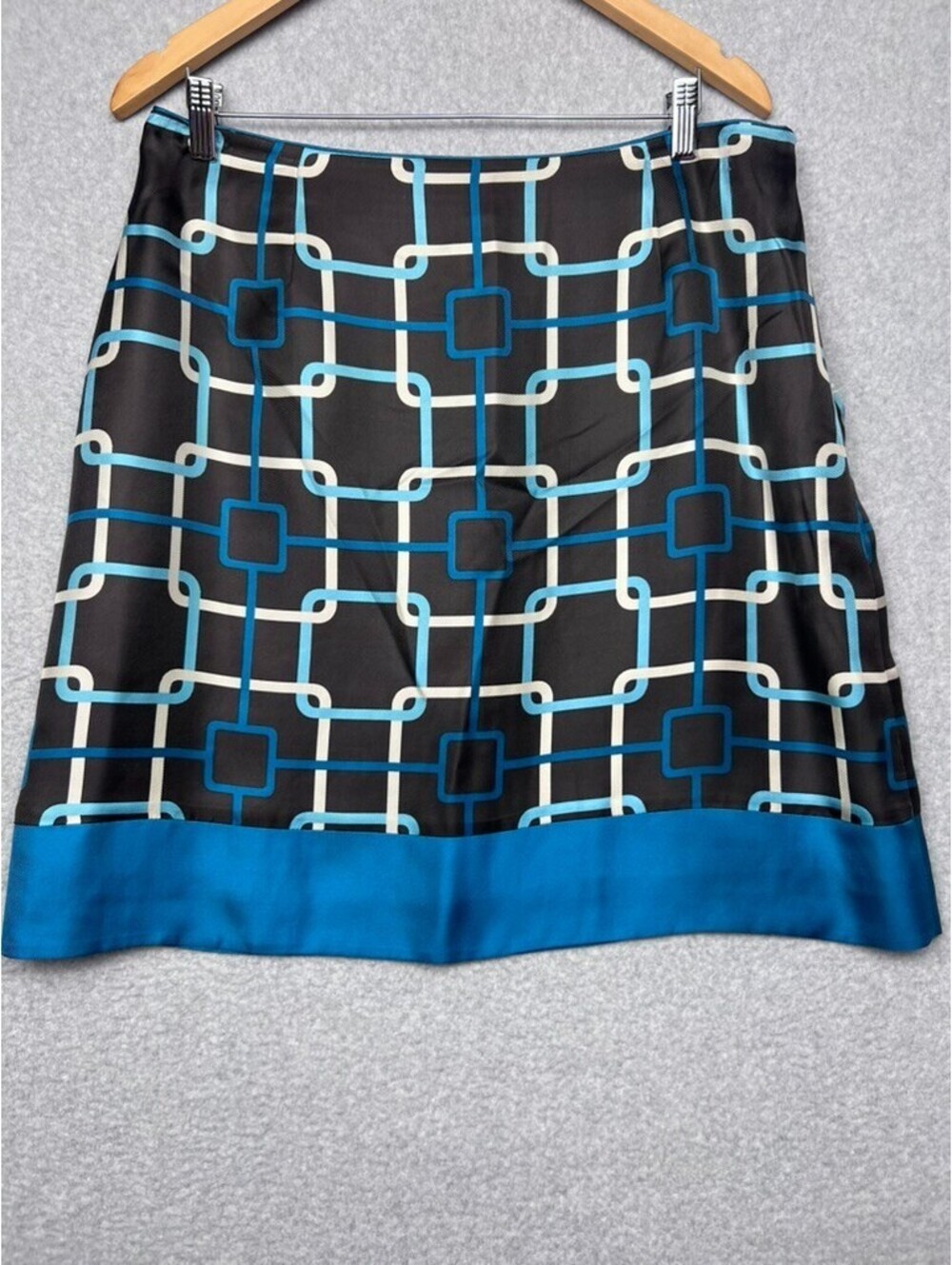 Talbots Petites Pure Silk Geometric Skirt 14P Chain Link Lined Modern Retro Work